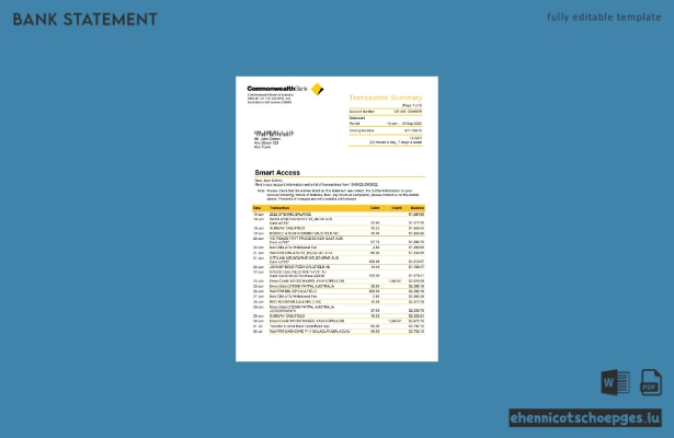 Kontoauszug der australischen Commonwealth Bank, 5 Seiten, Beispielvorschau
